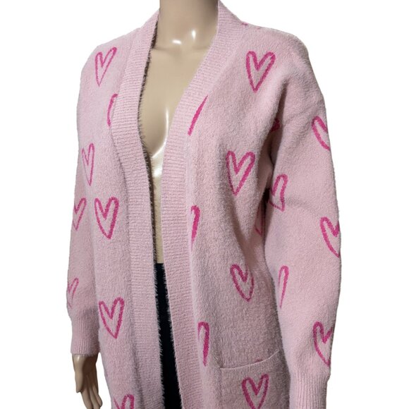 Unbranded Cardigan Pink with Hearts with Pockets Size Medium - Picture 2 of 3